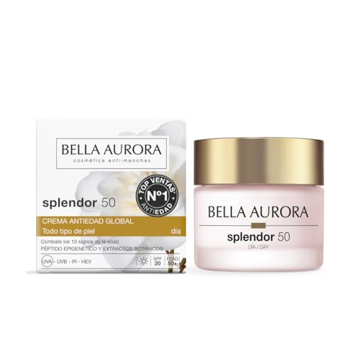 Bella Aurora Splendor 50 Crema Antiedad de Día | Redensifica y Reafirma la Piel | Antimanchas y Antiarrugas con SPF 20 | Tratamiento Global +50 Años con Péptido Epigenético | 50 ml