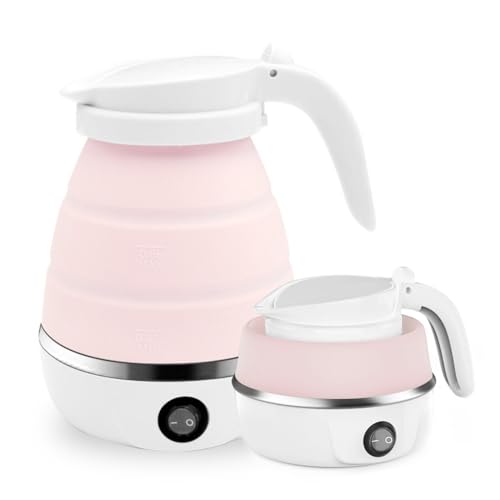 Bouilloire éLectrique Pliable 600 ml, Mini Bouilloire De Voyage, Bouilloire éLectrique En Silicone, Bouilloire Pliable, Bouilloire Portable Pour Camping, Voyages, Vacances, L'HôTel, Bureaux (Rose)