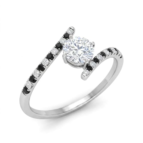 Image of Choose Your Gemstone Bypass Modern Round Diamond CZ Ring 925 Sterling Silver Round Shape Side Stone Engagement Rings Lightweight Office Wear Everyday Gift Jewelry US Size 4 to 12