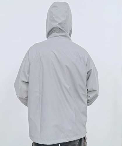 LZLRUN Fully Reflective Hooded Jacket Half-Zip Windbreak Fashion Trench Rave Party Anorak for Men and Women (XX-Large,Grey)