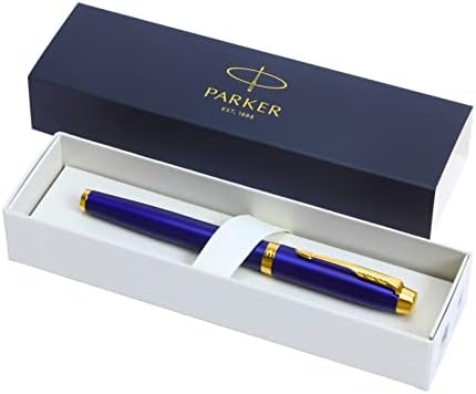 Parker IM Premium Limited Edition Rollerball Pen - Lustrous Blue Lacquer with Gold Trim - Black Ink - Gift Boxed