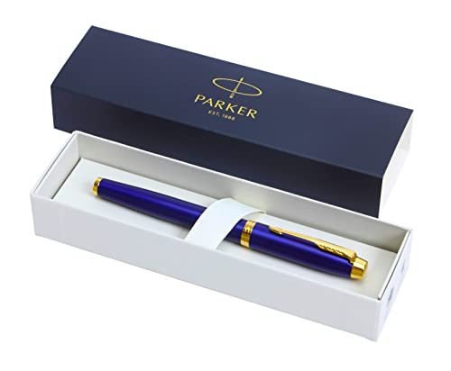 Image of Parker IM Premium Limited Edition Rollerball Pen | Lustrous Blue Lacquer with Gold Trim | Black Ink | Gift Boxed