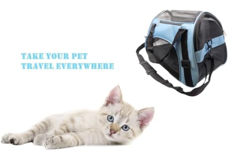 Image of ZaneSun Cat Carrier,Soft-Sided Pet Travel Carrier for Cats,Dogs Puppy Comfort Portable Foldable Pet Bag Airline Approved (Medium-Blue)