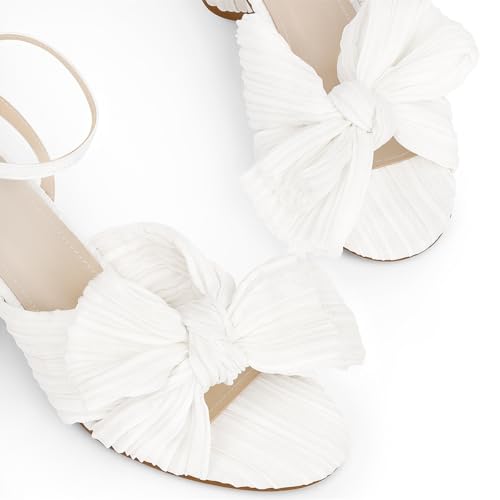 MUCCCUTE Women's Bow Knot Heeled Sandals Ankle Buckle Strap Chunky Heeled Open-toe Comfortable Wedding Party Fashion Heeled2