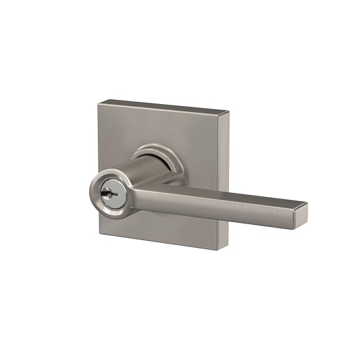 Image of SCHLAGE Latitude Keyed Entry Door Handle, Reversible, Satin Nickel | Keyed entry lever door handle with turn-button lock, Easy to install, Certified security & durability, Universal fit, 2 keys
