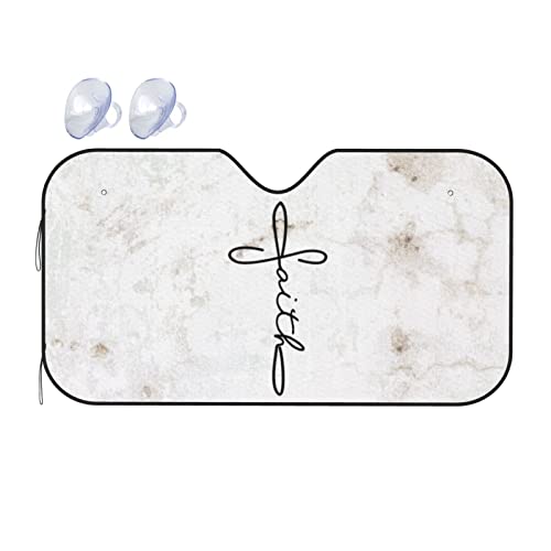 Simple Faith Cross Bible Verse Christian Religious Gifts Windshield Sun Shade Foldable Car Front Window Covers - Sun Heat UV Rays Visor Protector for Universal Cars SUV Truck - Small