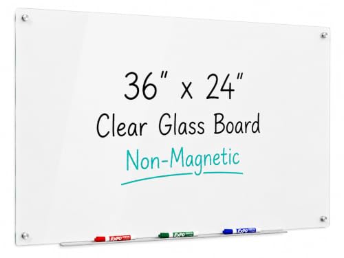 Image of Audio-Visual Direct Clear Glass Dry-Erase Board Set - 60 cm x 90 cm - (Non-Magnetic)