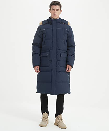 Image of Men's Long Down Coat Thickened Long Puffer Coat Maxi Down Jacket Navy Blue Down Parka