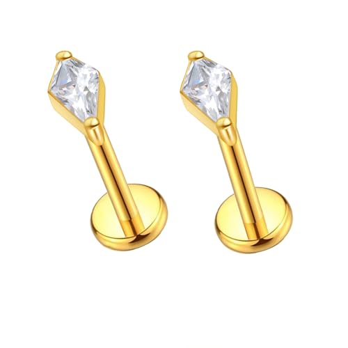 G23 Titanium 16g 18g 20g Flat Back Studs Earrings | F136 Implant Grade Titanium Press Fit Threadless Push in Labret Cartilage Helix Lip Monroe Tragus Conch Piercing Jewelry (18g 6mm)