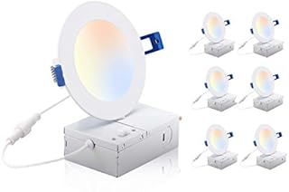 CLOUDY BAY 4 inch 3000K/4000K/5000K Three Color Temperature Selectable, Dimmable 10W CRI 90+, IC Rated, ETL/JA8, Ultra Thin Recessed Downlight with Junction Box, White Finish, 6PK
