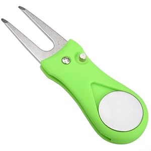 Draagbaar Divot Reparatietool, Lichtgewicht en Draagbaar, Intrekbare PitchFork, Inclusief Magnetische Ball Marker (Groen)