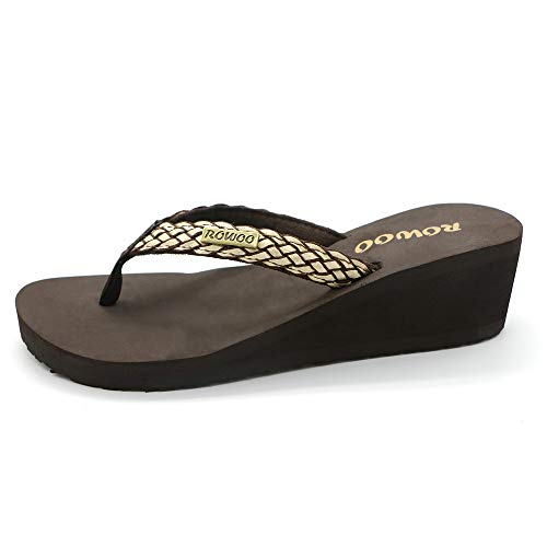 Image of Women Platform Wedge No-Slip Thong Flip Flops High Heels Beach Dressy Sandals