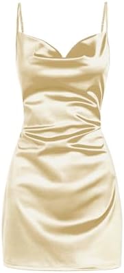 ZAFUL Women's Satin Sleeveless Spaghetti Strap Mini Dress Side Slit Cowl Neck Cocktail Party Dresses