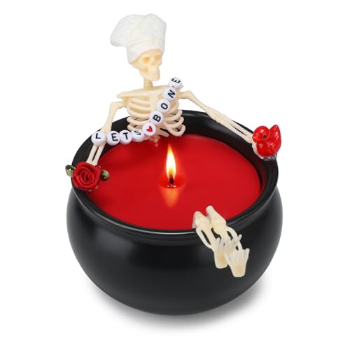 Retisee 1 Pcs Valentines Gifts for Him Her, Valentines Skeleton Candle Decorations Indoor Gothic Vintage Home Skull Cauldron Candle Magic Trendy Spooky Idea Valentine Gifts for Lover Wife Husband