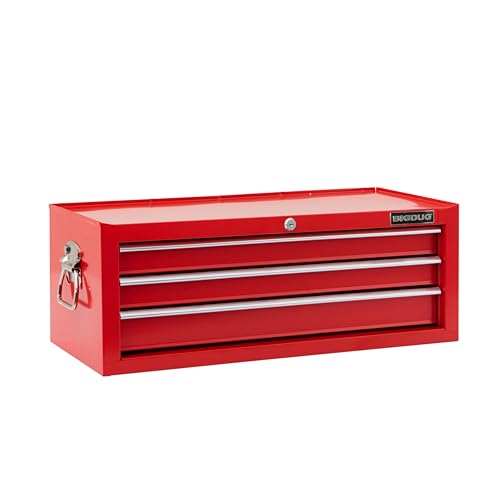 BiGDUG Essentials Tool Chest Mid-Box - 26” 3 Drawer Portable Tool Cabinet - 249H x 672W x 310D mm (Red)