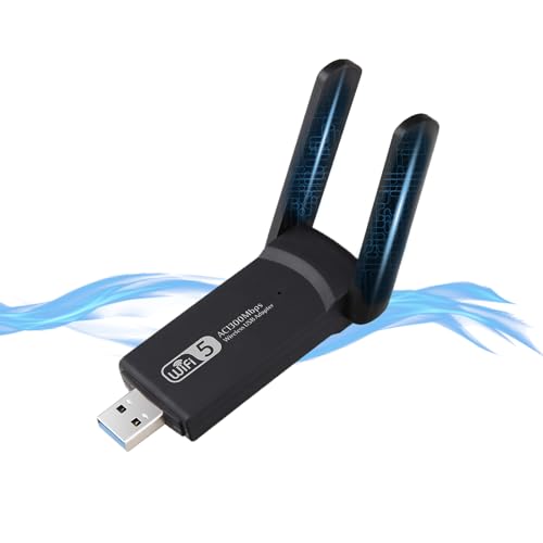 VGE Adaptador WiFi USB 3.0, 1300 Mbps Doble Banda 5 GHz/2,4 GHz, 2 Antenas 5 dBi para PC Laptop Smart TV, Windows 11/10/8/7/XP, Mac, Mac OS 10.9 10.15, Linux