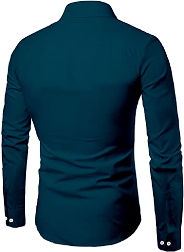 Image of MILDIN Men's Pure Cotton Striped Printed Shirt with Spread Collared Neck Full Sleeve Curved Hemline Button Closure and Regular Fit | Shirt for Man
