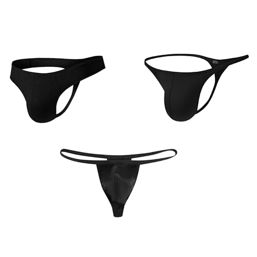 Men's G-string Thong Mix-Try 3 Pack Assorted Black Thong Set Low-Rise Stretch Sexy Soft Y-back