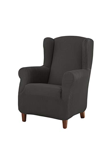Estoralis | Berta Ohrensesselbezug im modernen Design | Elastischer Jacquardstoff | Anthrazit | Für Ohrensessel von 70 bis 110 cm. | Sesselschutz | Anpassbar an alle Arten von Sesseln
