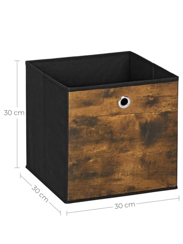 SONGMICS Aufbewahrungsbox, 6er Set, Ordnungsboxen, Oxford-Gewebe, Faltbox, 30 x 30 x 30 cm, Stoffbox, für Würfelregal, Organizer für Kleidung, vintagebraun-schwarz RFB102B01