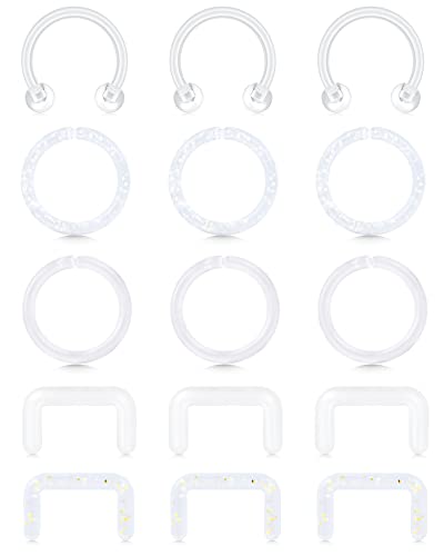 QWALIT Clear Nose Rings Studs L Shape Piercing Retainer Flexible Nose Bone Flesh Skin Color Nostril Piercing Retainer for Work 18g 20g Flat Top