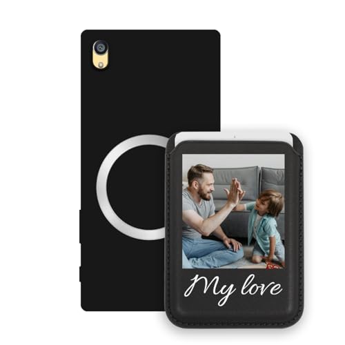 Sunrive Personalizable Cartera para MagSafe Tarjetero con Funda Compatible con Sony Xperia Z5 Premium Carcasa – Tarjetero de Cuero y Función de Soporte para Ver Vídeos,Personalizable con Foto o Texto