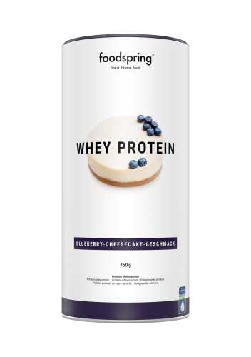 Protéine en Poudre Whey foodspring Cheesecake Myrtille - Avec 24g de protéines pour la prise de muscle, parfaite solubilité, issu de lait de pâturage, riche en BCAAs & EAAs - 750g Cover