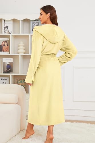 Image of Womens Long Hooded Fleece Robe, Soft Warm Spa Bathrobe for Cozy Lightweight Loungewear