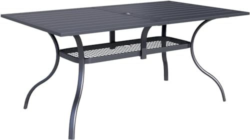 Incbruce Patio Dining Table, 60' x 37' Rectangle Metal Steel Slat Table, with 1.57' Umbrella Hole, for Backyards, Porches, Gardens or Poolside