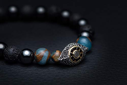 Karseer Vintage Silver and 18K Gold Plated Evil Eye Reiki Bracelet Magnetic Hematite Energy Bracelet Lava Rock Oil Diffuser Aromatherapy Bracelet for Men Women4