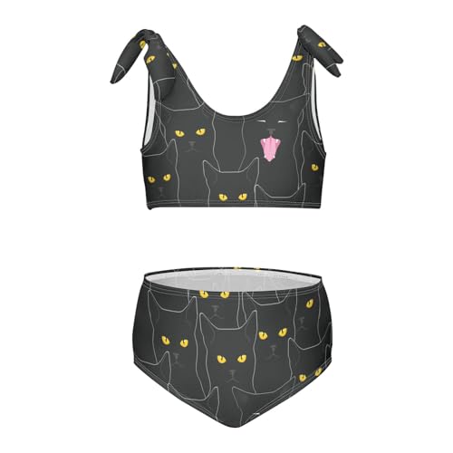CaTaKu Cute Black Cats Girls Swimsuits Two Piece Swimwear Bikini Set Tankini Bathing Suit for Girls Size 3-12T