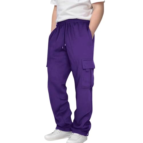 Boys Cargo Sweatpants Open Bottom Elastic Waist Baggy Joggers Casual Pants with Pockets for Hiking Athletic Workout 3-14Years