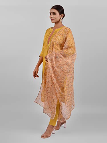 Robe kurti traditionnelle indienne couleur moutarde coupe mi-longue fluide - 3