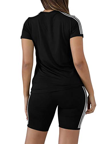 Etcyy Women's Black Girl Two Piece Outfits Colorblock Tracksuit Short Pants Sets Short Sleeve Sexy Workout Yoga Athletic Sweatsuit Jumpsuits #TOP4