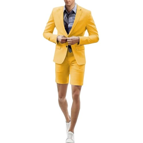 S-Show Men Yellow Suit 2 Piece Slim Fit Tuxedo Suit with Short Pants Fashion Business Mens Summer Wear Suits Sets S