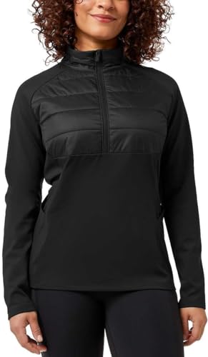 32 DEGREES Women's Mixed Media Half Zip Pullover Jacket, Black