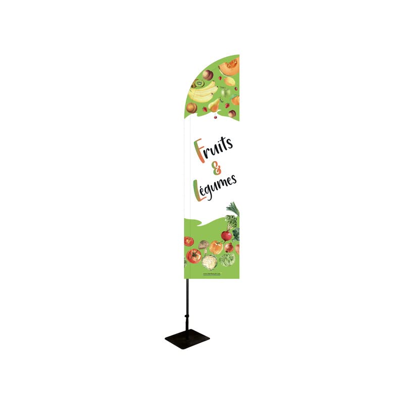 Drapeau Fruits & Légumes publicitaire extérieur 255 x 60 cm avec kit mât et embase en métal