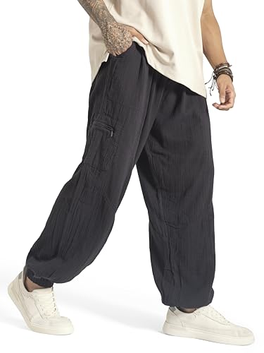 The Veshti Company Men’s Cotton Pants – Lightweight Boho Harem Drawstring Trousers – Soft Travel Yoga Pants