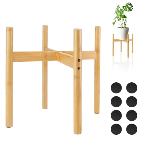 RETON Soporte ajustable para plantas, moderno de mediados de siglo, soporte de madera para macetas de interior y exterior, jardín, patio, hogar, oficina (33 cm)