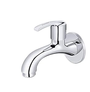 Plantex Pure Brass Aqua Bib Long Body Cock for Bathroom and Kitchen with Wall Flange - Quarter Turn Tap (AQ-1402)