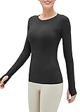 GRAJTCIN Seamless Women's Workout Tops Fitted Long Sleeve Workout Shirts Yoga Sports Running Breathable Athletic Gym Top Slim Fit Activewear Tops Black M