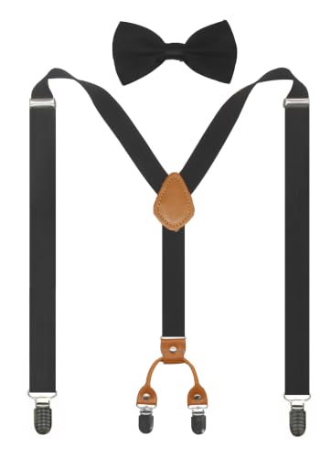 Image of Men's Suspenders Bowtie Set Elastic Y Shape Style Women's Suspenders Bowtie For Wedding&Formal Events