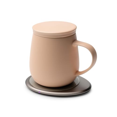 Image of Ui 3 Self-Heating Mug Set - Rosy Apricot | 12 fl oz / 355 mL Ceramic Coffee & Tea Mug Set with Heating Pad