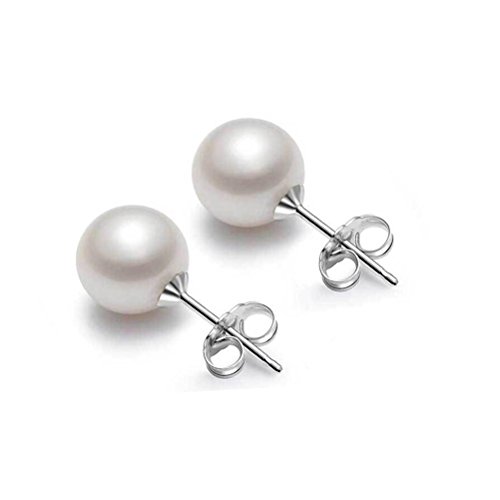 Preisvergleich Produktbild Nanhong Klassische weiße Perlenohrringe - Süßwasser-Zuchtperlen-Ohrstecker (66,5 mm), mit Weißgold plattiertes 925er Sterling-Silber, von Retorica