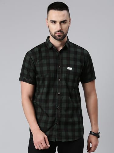 Image of Majestic Man Men Cotton Checkered Half Sleeve Slim Fit Casual Shirt