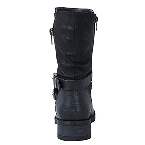 Botas de combate para mujer con tacón bajo e interior confortable para otoño e invierno 5
