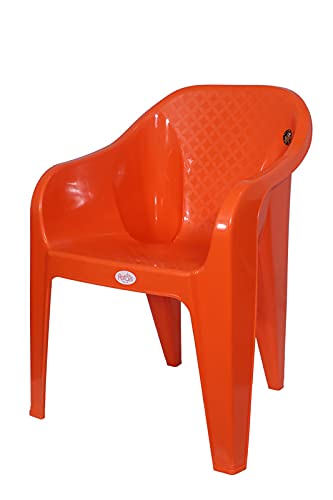 Image of PETALS Plastic Chairs Set of 4 Without Cushion | Arm Chair for Drawing /Living Room | Armchairs for Home /Office /Garden /Indoor & Outdoor | Cap Upto 150 Kgs | Orange, 4 Pcs, Bravo | 3 Years Warranty