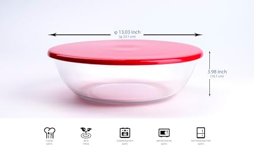 4.5L Round Glass Mixing Bowl with Lids, Glass Salad Bowls with BPA free cover. Oven, Microwave and Dishwasher Safe. - Thumbnail 3
