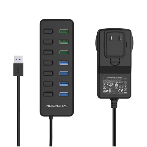 LENTION Powered USB Hub for PC, 7 Port USB Hub 3.0 Multiple USB Port for Laptop Individual On/Off Switches 5Gbps Data Transfer Hubs Compatible with Ma