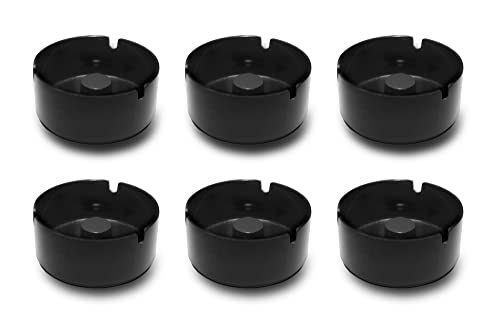 Garnet, Posacenere Luna, 6 PEZZI in plastica (melamina), resistente ad alte temperature, antiurto, Made in Italy 100%, Diametro 10 cm, Nero, 806812138364